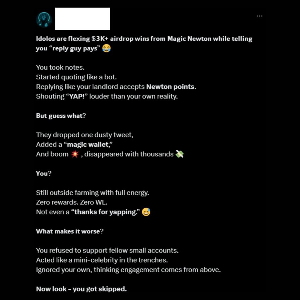 The Great Airdrop Hijack: How Kaito, Binance Alpha, and the Yapper Economy Are Destroying Web3 15 InfluencerTweetAirdrop 6