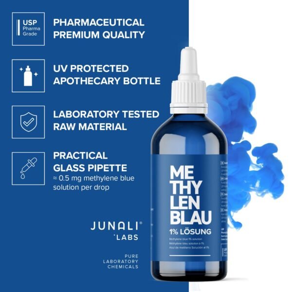 Methylene Blue 2x 100ml - Drops Solution 1% | USP Pharmaceutical Grade | Made in Germany - JUNALI® - Image 3