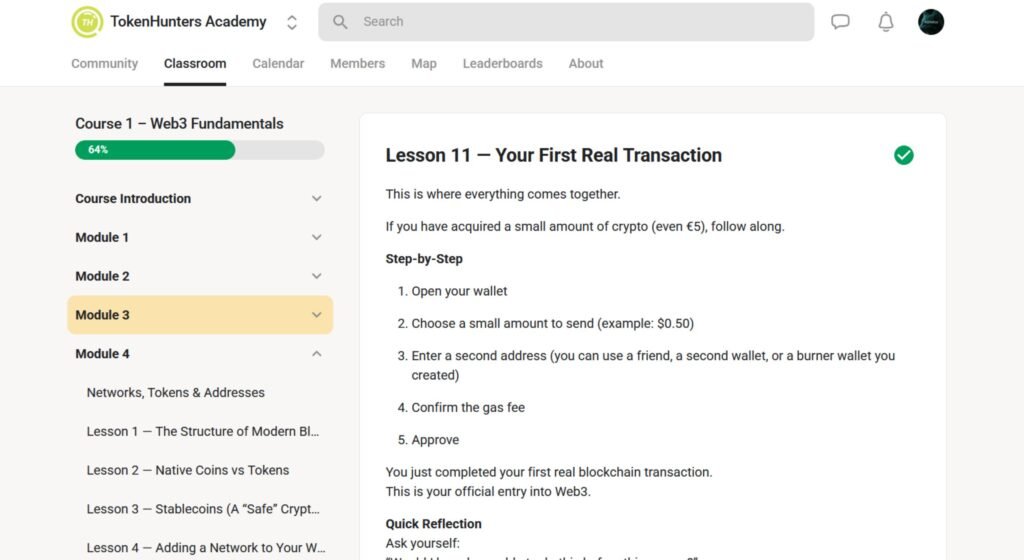 TokenHunters on Skool Lesson example (tokenhunters academy)
